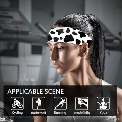 Women's Cow Print Sports Headbands - Lightweight Breathable Non-Slip Workout Sweatbands for Running & Yoga