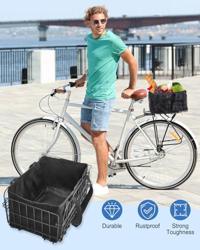 Heavy Duty Foldable Bicycle Rear Basket with Waterproof Cover & Accessories