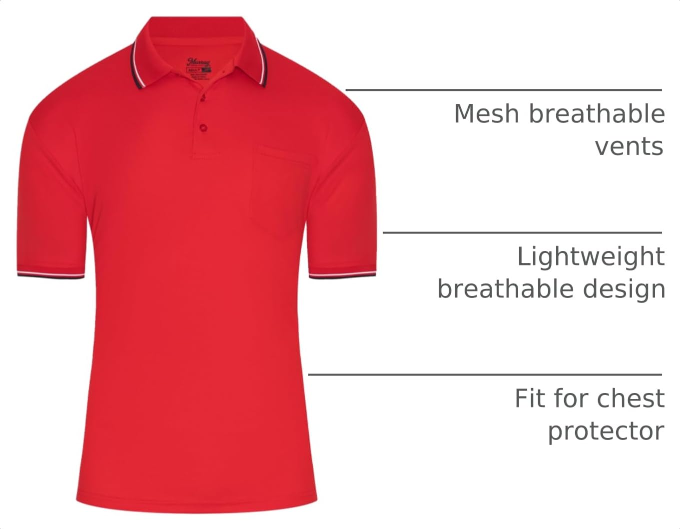 Murray Sporting Goods Short Sleeve Polo Baseball and Softball Umpire Shirt - Sized for Chest Protector (Red, Small)