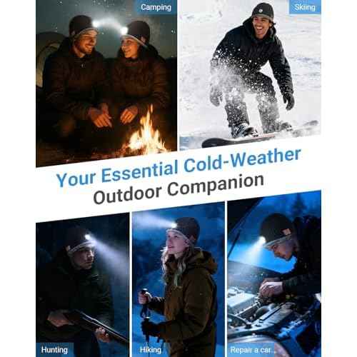 Bluetooth Beanie with a Light, Rechargeable Hat with 4 LED Headlamp & Headphones, Christmas Stocking Stuffers Gifts for Men