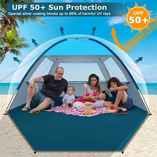 COMMOUDS Beach Tent Sun Shade for 3/4-5/6-7/8-10 Person, UPF 50+ Beach Sun Shelter Canopy Tent, Lightweight, Easy Set Up and Carry