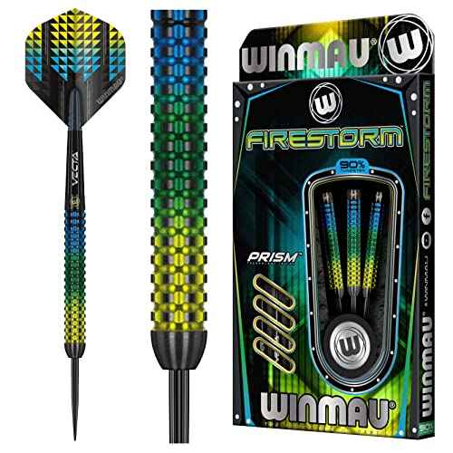 Winmau Firestorm Professional 90% Tungsten Darts Set with Flights and Stems (Shafts) Steel Tip & Soft Tip