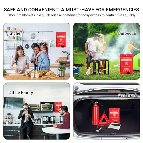 Heavy-Duty Emergency Fire Blanket 4 Pack - Fireproof Fiberglass Heat Shield for Kitchen, Home, Car, Camping