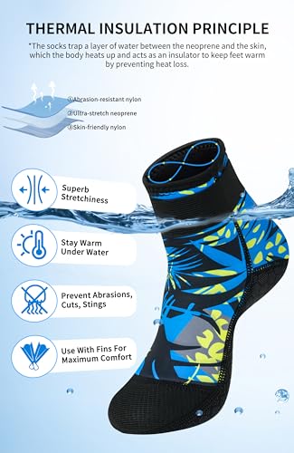 Blue 3mm Neoprene Diving Socks for Men Women Anti-Slip Thermal Wetsuit Socks