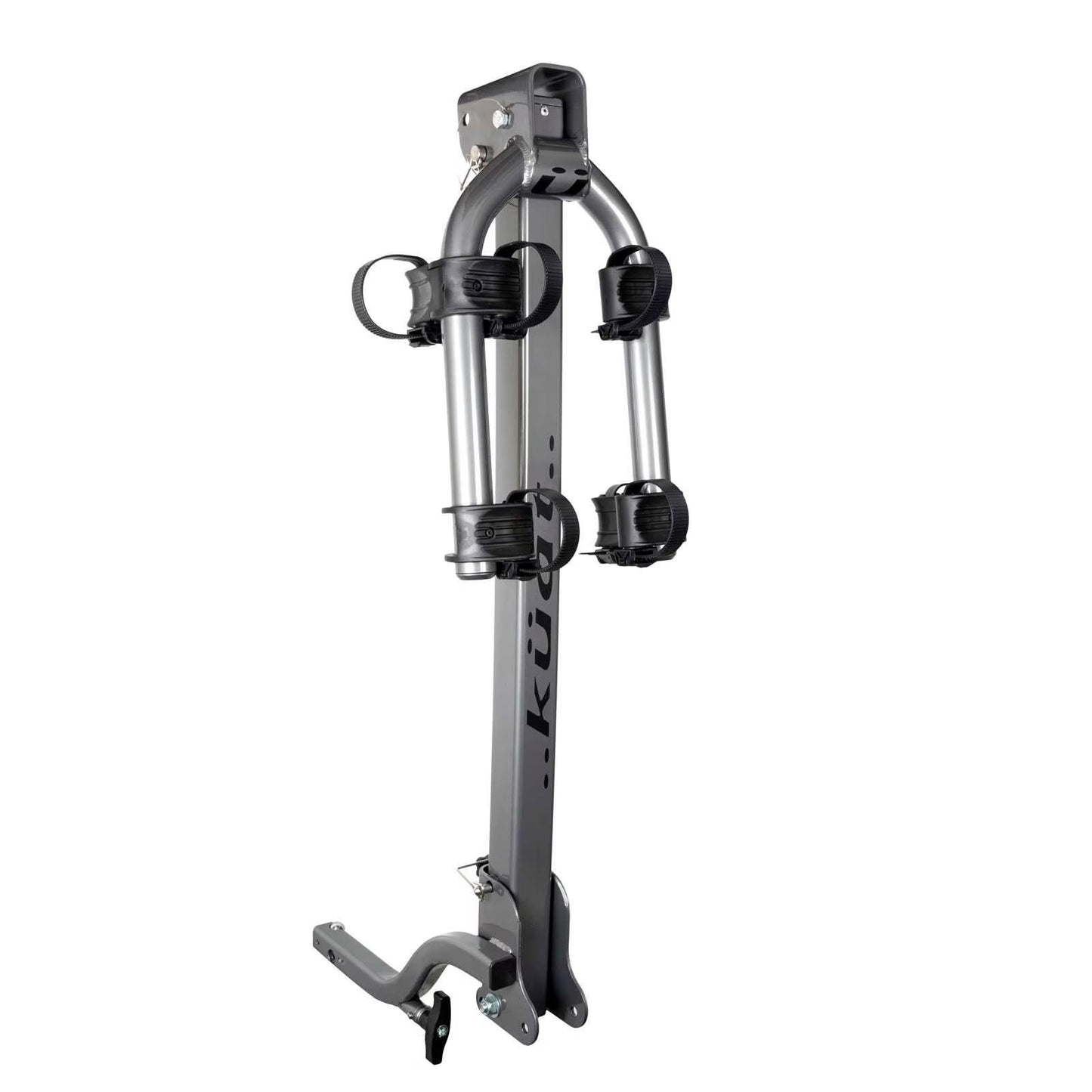 KUAT Beta Hitch-Mounted Bike Rack | Hanging-Style Durable Lightweight Aluminum Powder Coated Folding Tilting-Down Gray Bicycle Car Truck Transportation Hauling Rack | 2 Bike Capacity