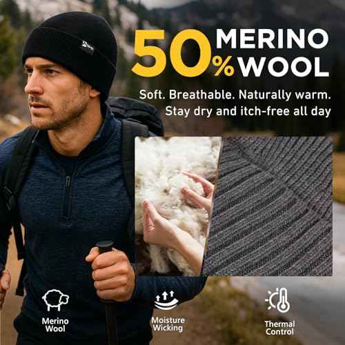 TOP-EX DryKnit¢â Waterproof Merino Wool M/L XL/XXL Fleece Lined Beanie,Warm Cold Weather Winter Hat Men&Women