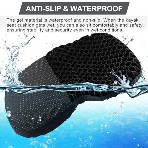 Black Anti-Slip Waterproof Kayak Seat Cushion with Gel Support and Non-Slip Cover