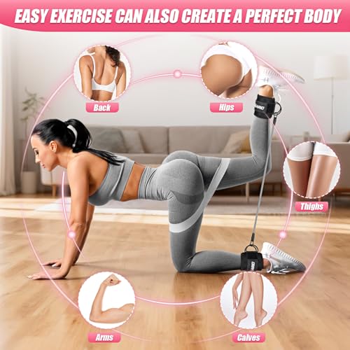 Black Ankle Resistance Bands with Cuffs for Glutes & Legs - Home Workout Equipment