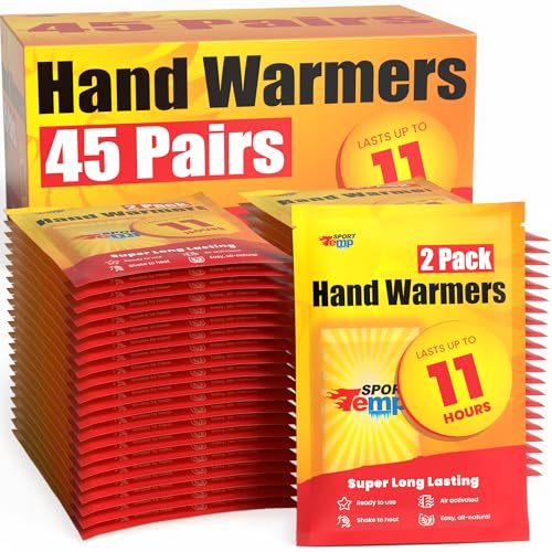 Long Lasting Hand Warmers 45 Pairs - Up to 11 Hours of Heat, All Natural, Odorless, Air Activated, One Size