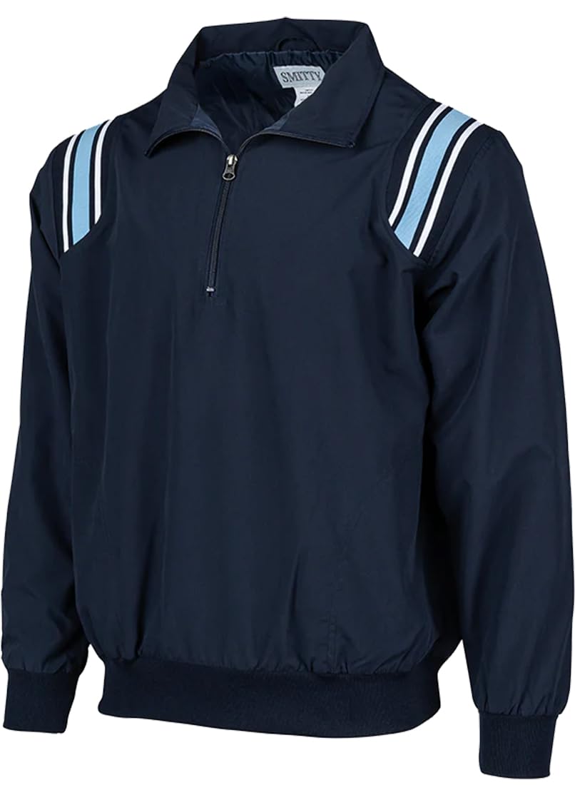Smitty | BBS-320 | Major League Style | Baseball Softball Water Resistant Microfiber Shell Pullover Umpire Jacket | Umpire's Choice! (Navy w/White, Navy, Powder Blue Inserts, Large)