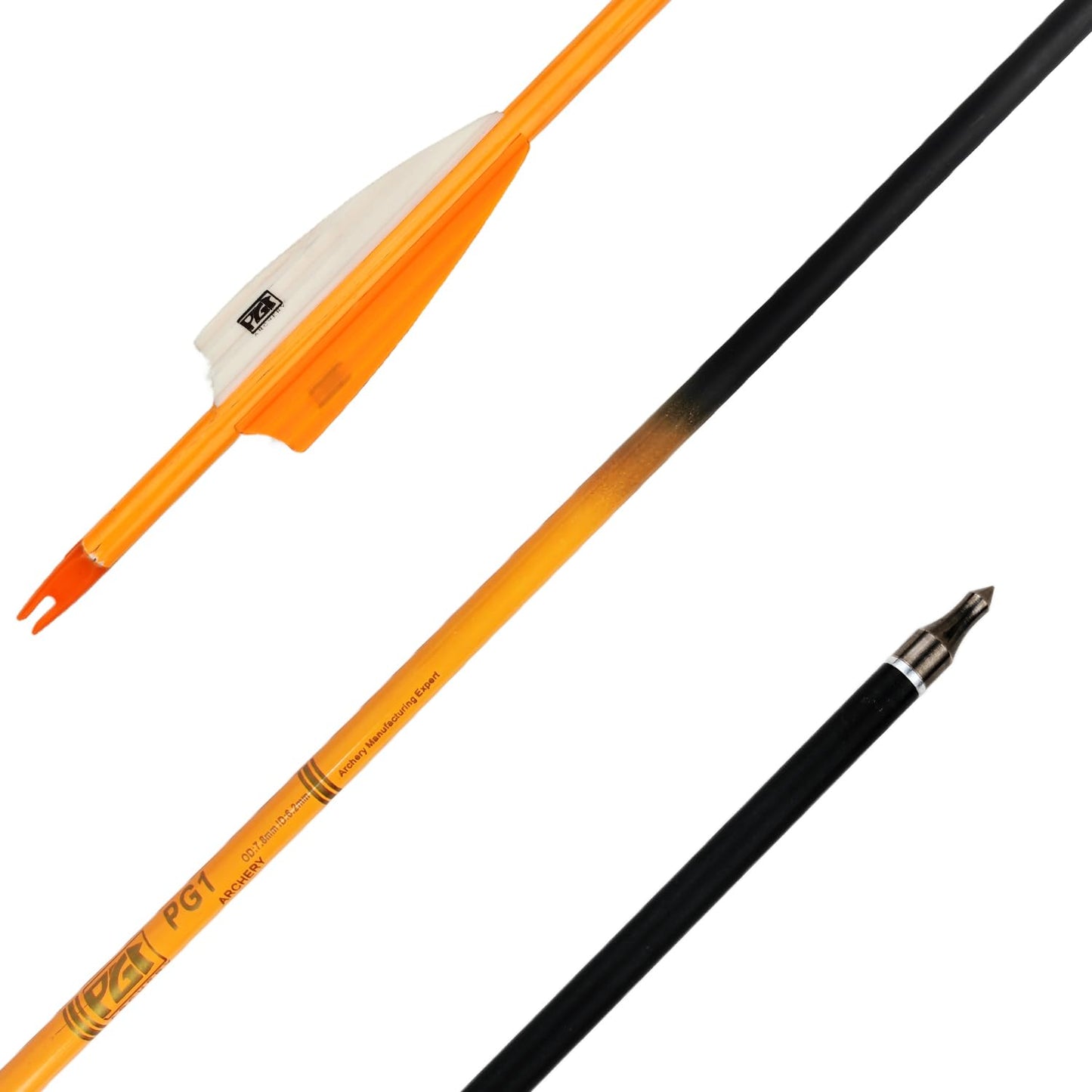 PG1ARCHERY 30Inch Carbon Arrows for Hunting Archery Removable Tips Spine 400 with 3“ Vanes Suit for Compound & Recurve Bow (Pack of 12) (White Orange)