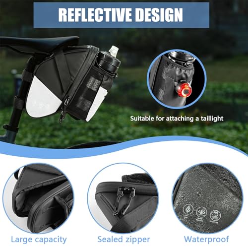 Bike Seat Bag, Bicycle Saddle Bag Under Seat Cycling Seat Pack with Water Bottle Holder for Mountain Road Bikes Black