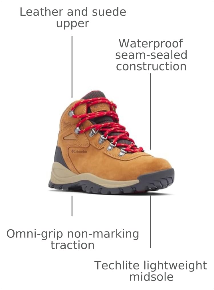 Columbia Womens Newton Ridge Plus Waterproof Amped, Elk/Mountain Red, 5.5