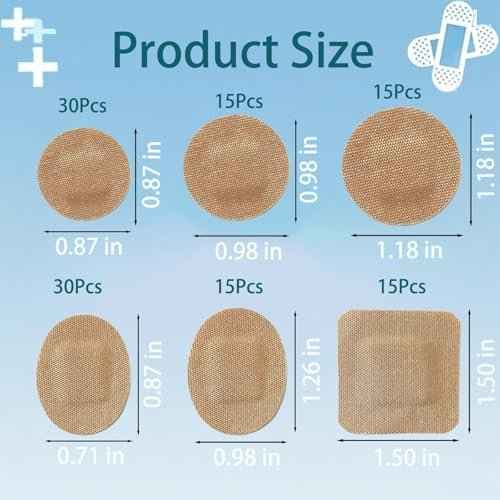 120Pcs Breathable Fabric Small Bandages, Round Oval and Square Flexible Adhesive Strips for Face and Small Wounds Protection Care