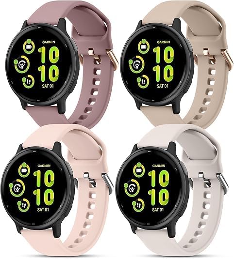 4 Pack Silicone Watch Bands for Garmin Vivoactive 6/5/3 – Smoke Purple, Milk Tea, Starlight, Pink Sand