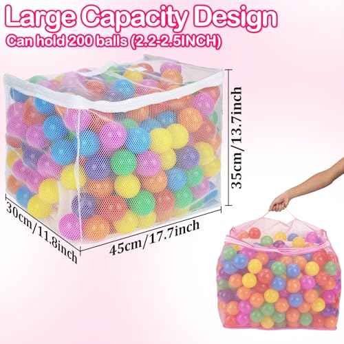 2 PCS Ball Pit Balls Bags - Storage Mesh Bag with Zipper Suitable for Storage,Sturdy and Durable,Large Size 17.7 x 11.8 x 13.7 Inches, Pink & White(Only Storage Bag,No Ball)