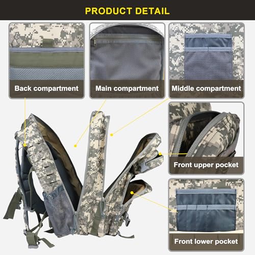 Zavothy Camo Military Tactical Backpack 45L Army Assault Pack for Hiking Camping