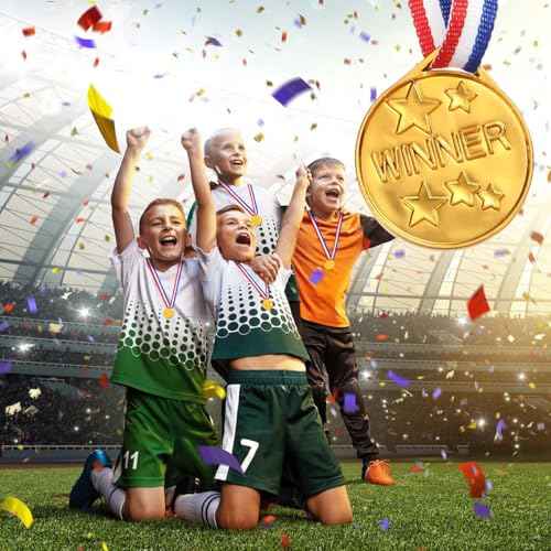 40 Pieces Plastic Gold Winner Award Medals Bulk for Sports, Games Competitions, Party Favors and Decorations