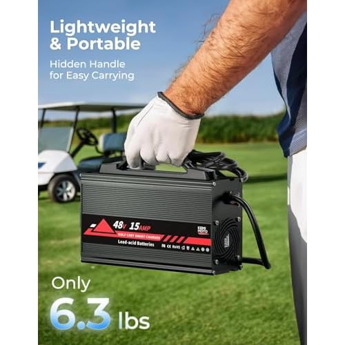 KEMIMOTO 48V Golf Cart Charger for Club Car Precedent/DS 1995-2008, 15A Golf Cart Battery Charger, Overcharge Protection, Full in 4-6H, Trickle Charge, 16 ft, 3-pin Round Plug, for Lead Acid Battery