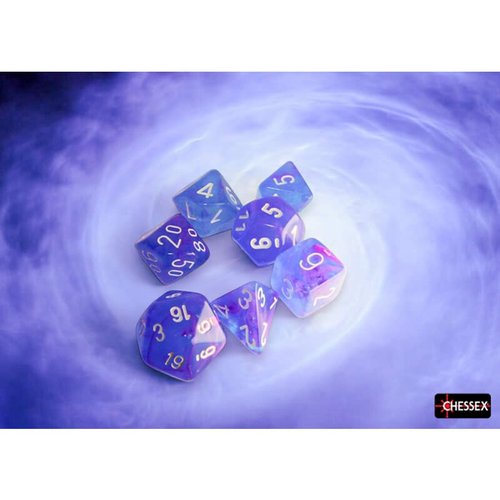 Aura Nebula Luminary Dice with White Numbers 16mm (5/8in) Set of 7 Chessex