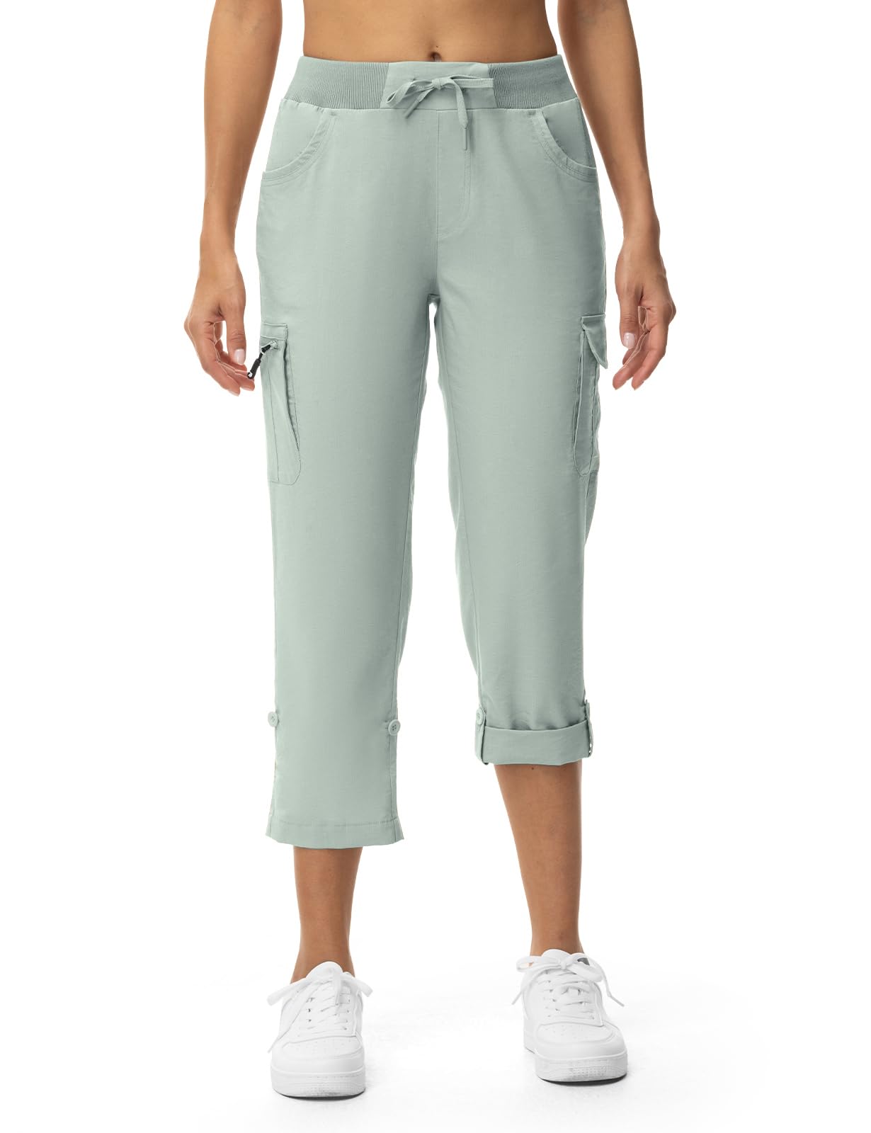 TBMPOY Womens Cargo Capris with Pockets Lightweight Hiking Capris Pants Quick Dry Casual Cropped Pants Summer Trip Cotton Blue M