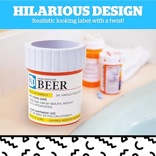 Funny Prescription Pill Bottle Beer Cooler - Soft Sided Drink Holder for Cans & Bottles