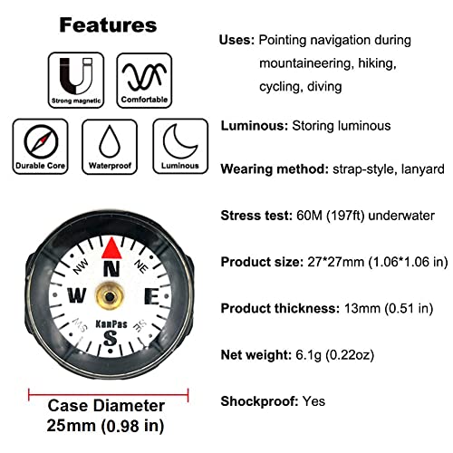 Mini Luminous Button Compass for Watch Band or Lanyard - A-25