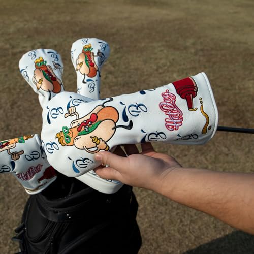 Hot Dog Golf Driver Cover for Hybrid/White - Leather Fairway & Wood Headcover with Number Tag