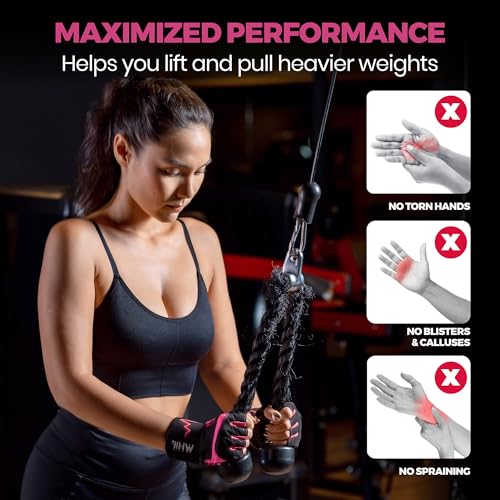 MhIL Workout Gloves for Women ? Breathable Gym Gloves for Women with Palm Protection and Enhanced Grip ? Padded Weight Lifting Glove for Womens with Wrist Wraps Support Weightlifting Exercise Cycling