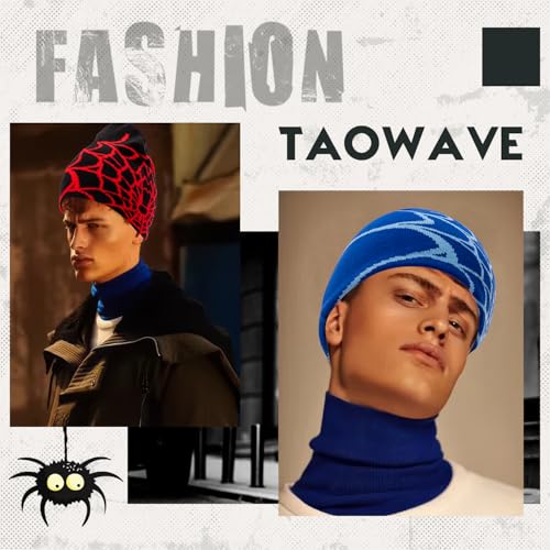 Beanies Hats Men,Y2K Gothic Spider Pattern Wool Streetwear Headwear Winter Knit Beanies Hats for Men Women