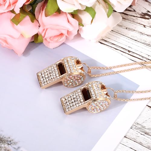 2pc Bling Whistle Necklace Set - Gold Rhinestone Coaches Sport Whistles