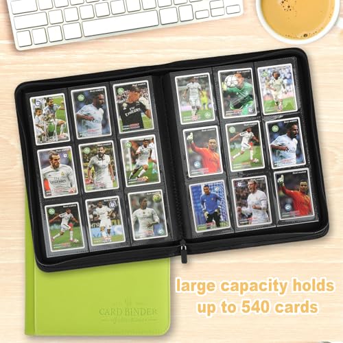 9-Pocket Card Binder for Trading Cards - Premium PU Collection Folder in Grass Green