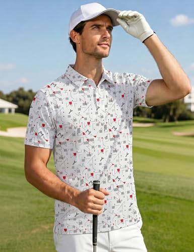 Mens Golf Shirt Short Sleeve Dry Fit Performance Polo Large White