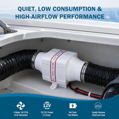 3-Inch Marine Bilge Blower Fan with 10ft Hose - 12V In-Line Boat Ventilation