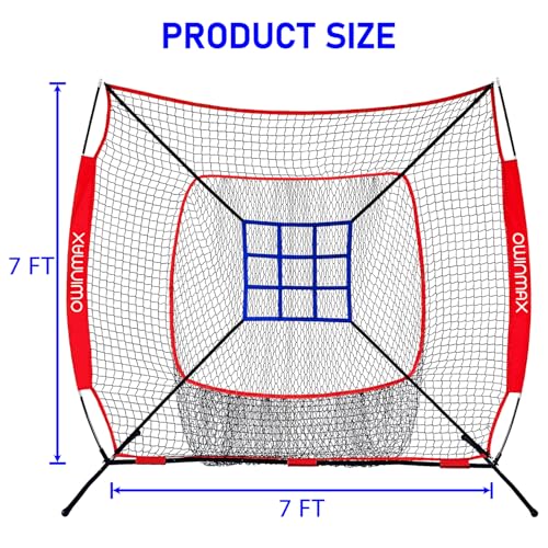 7x7 ft Baseball Softball Practice Net with Detachable Frame for Batting Hitting Pitching