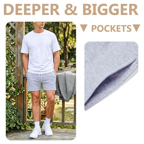 Men's Cotton Sweat Shorts 5 Inch Workout Athletic Gym with Pockets - Medium Light Gray