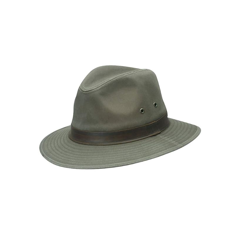 Olive Large-XL Dorfman Pacific Men's Canvas Safari Hat with Faux Leather Trim