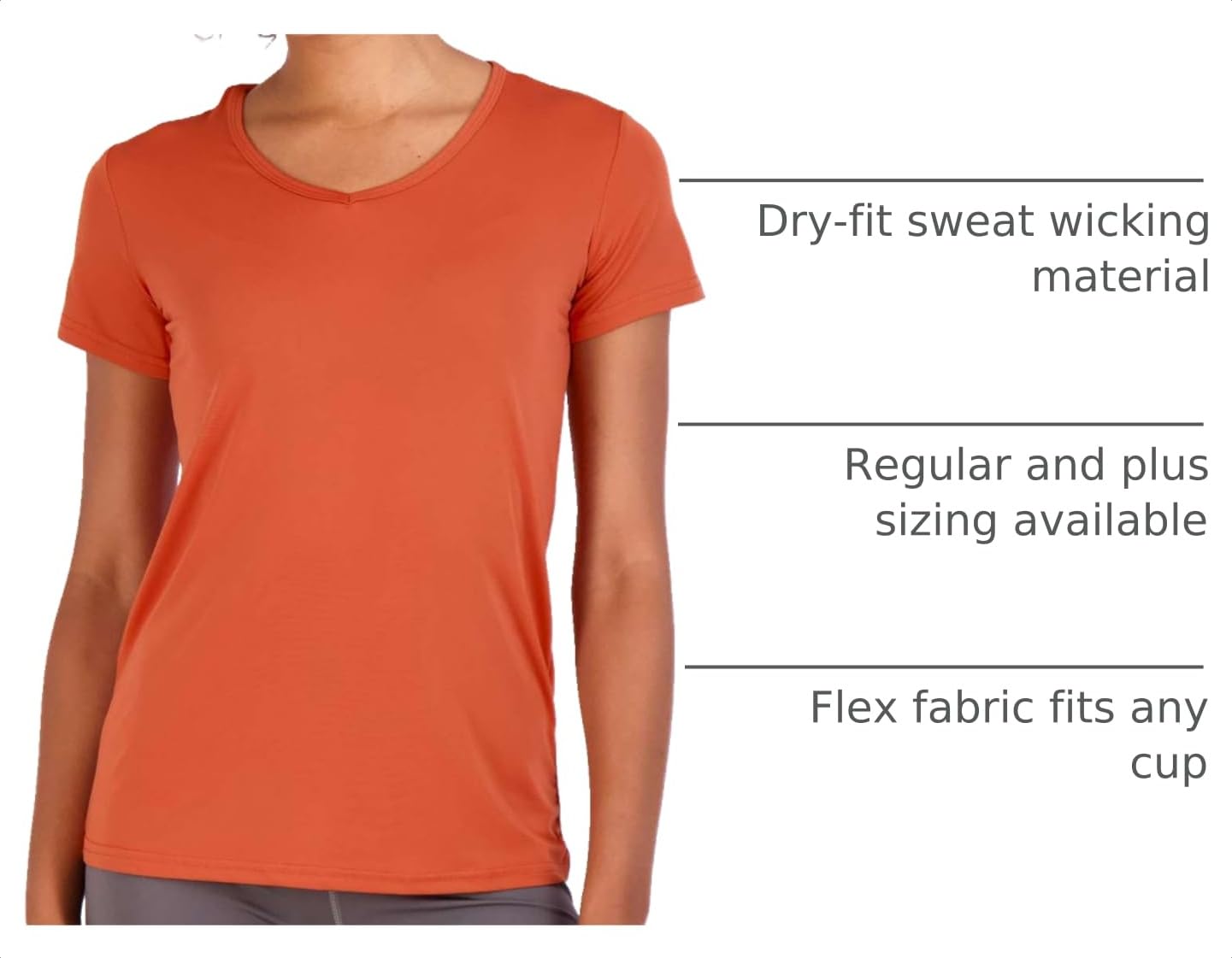Real Essentials 5 Pack: Women's Dry-Fit Short Sleeve V Neck T Shirt Workout Fitness Yoga Top Tee (Available in Plus Size), Set 12, 3X