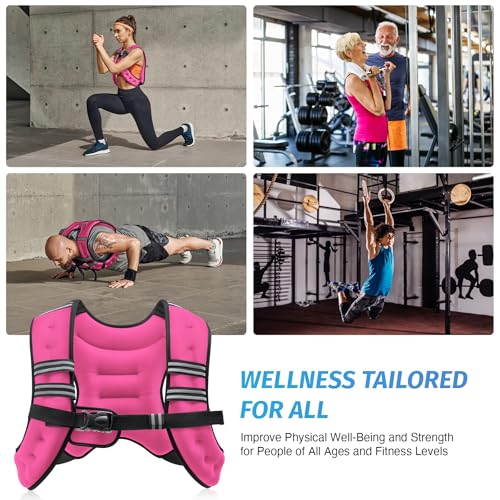 Pink 12lb Weighted Vest for Workout and Fitness - Reflective Stripe