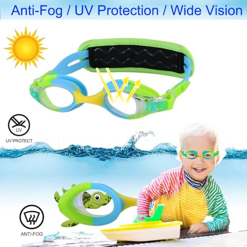 Kids Swim Goggles Age 2-6, Toddler Goggles No Hair Pull,Child Goggles Padded HeadBand