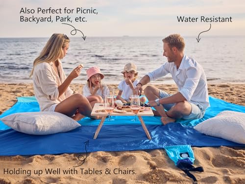 Teal Blue 10x9 Ft Beach Blanket Sandproof Waterproof Extra Large & Compact