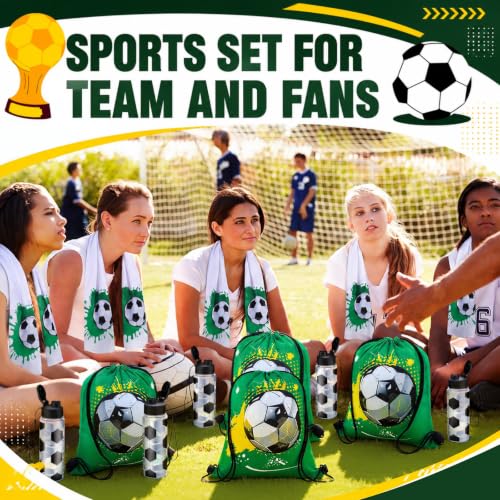 Soccer Water Bottles Set with Cooling Towels and Drawstring Backpacks - Bulk 36 Pieces