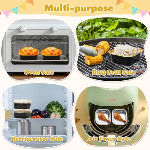 Mini Disposable Cake Pans with Lids 10oz Square Aluminum Baking Cups - Black