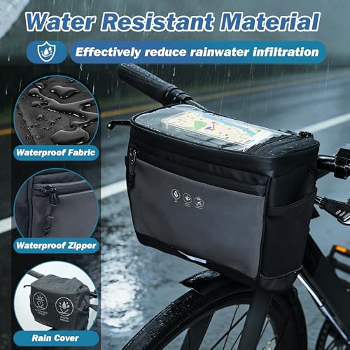 Insulated Handlebar Bag with Rain Cover and Touch Screen for Cycling