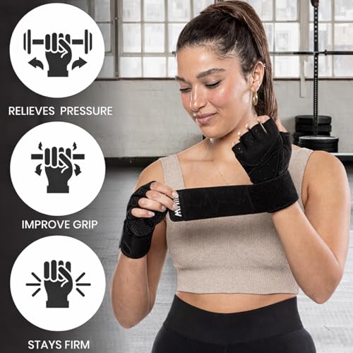Women’s Breathable Workout Gloves - Black, Medium (7.5-8")