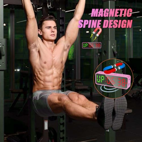 Gym Timer Clock Stopwatch with Magnetic Base - Pink Large LED Digital Display, Home & Gym Use - Matte Pink