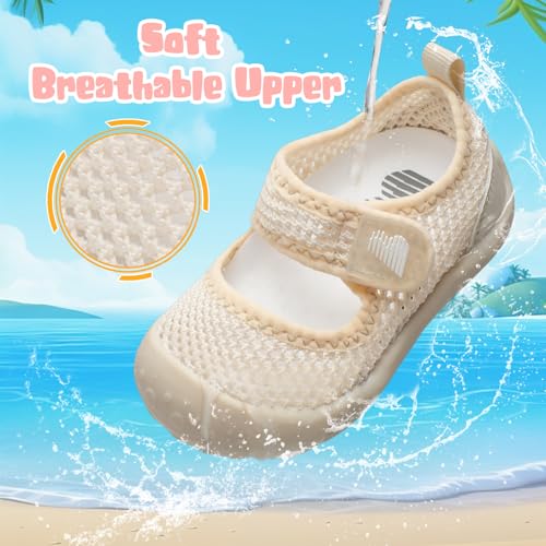 Toddler Water Shoes - Barefoot Aqua Socks for Kids Breathable Quick-Dry Beach Pool Shoes, 6-6.5 Beige