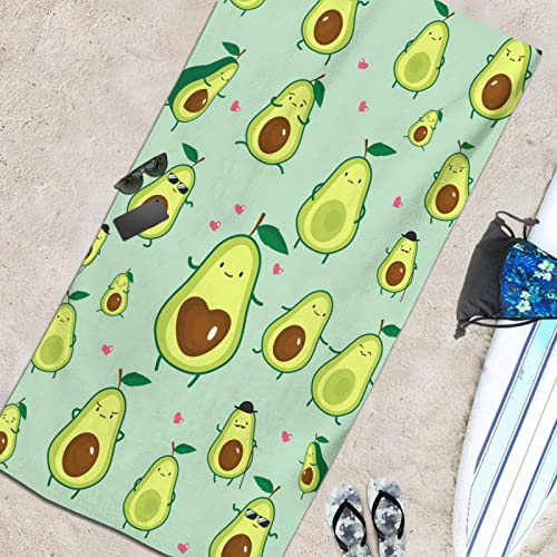 Oversized Microfiber Beach Towel 52x33 Inches - Quick Dry Sand-Free Gift for Kids & Adults - Avocado Design