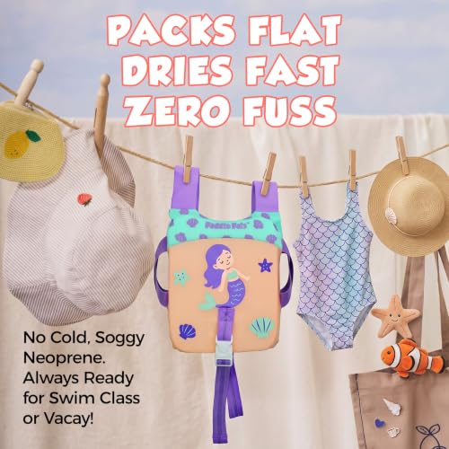 Kids Swim Vest with Adjustable Straps - Purple Mermaid Floatie for 33-66 lbs Toddler Swim Training