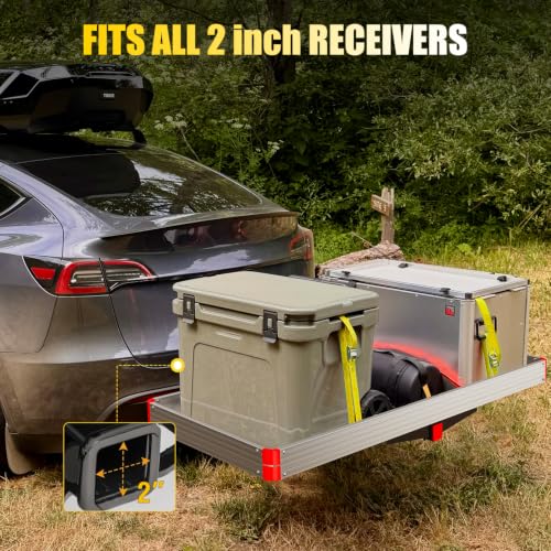 Nilight 60" x 22" x 3.25" Aluminum Hitch Cargo Carrier with Ratchet Straps, 500 lbs Capacity